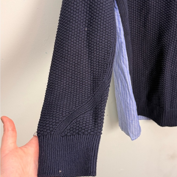 LOFT Mixed Media Sweater Blouse Blue Stripe NWT XL - Picture 7 of 7